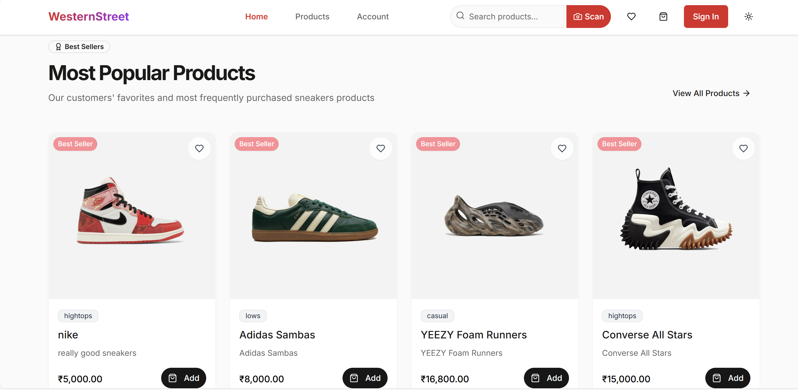 WesternStreet - Modern sneakers e-commerce platform